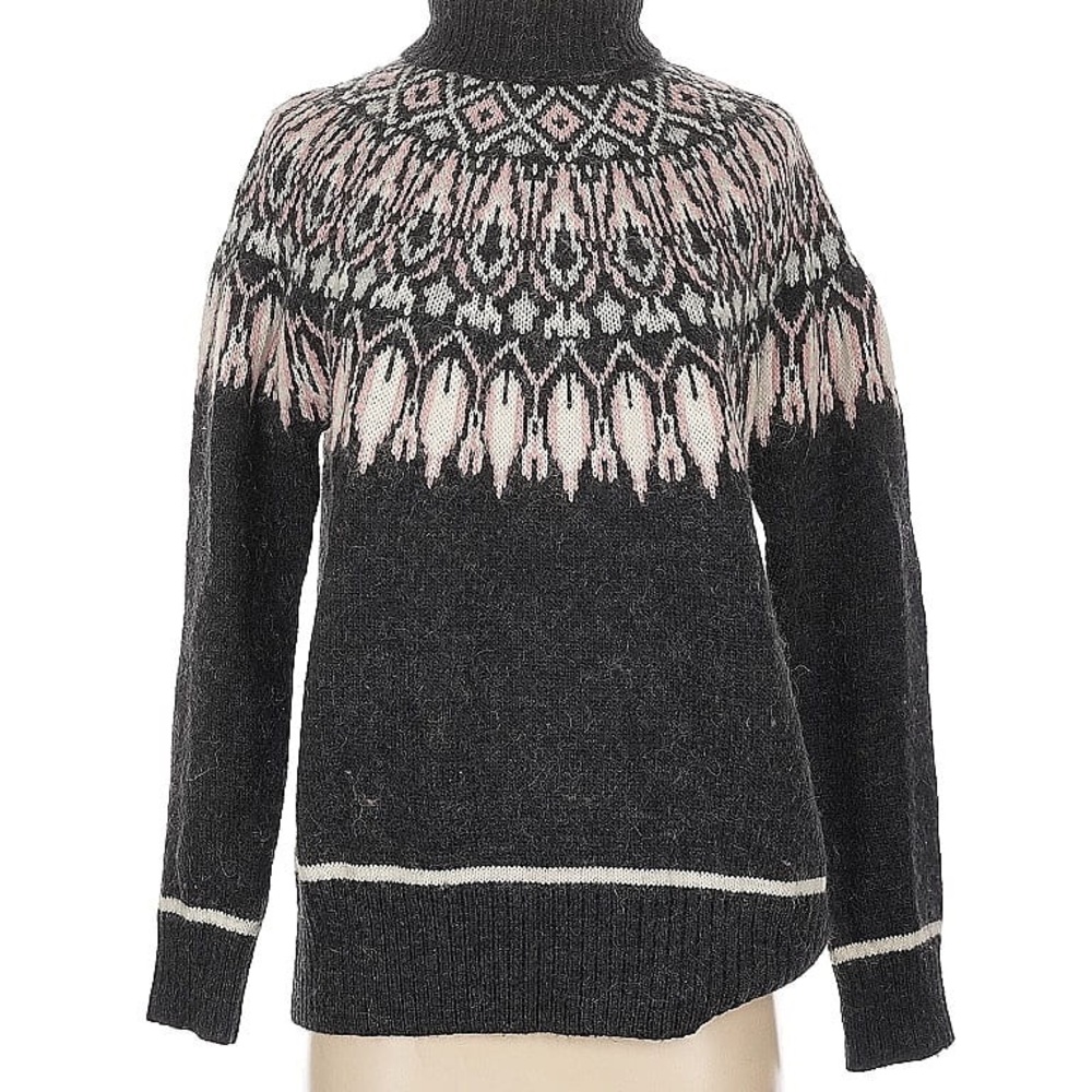H&M Pink and Gray Cowl Turtleneck Sweater with Nordic Pattern